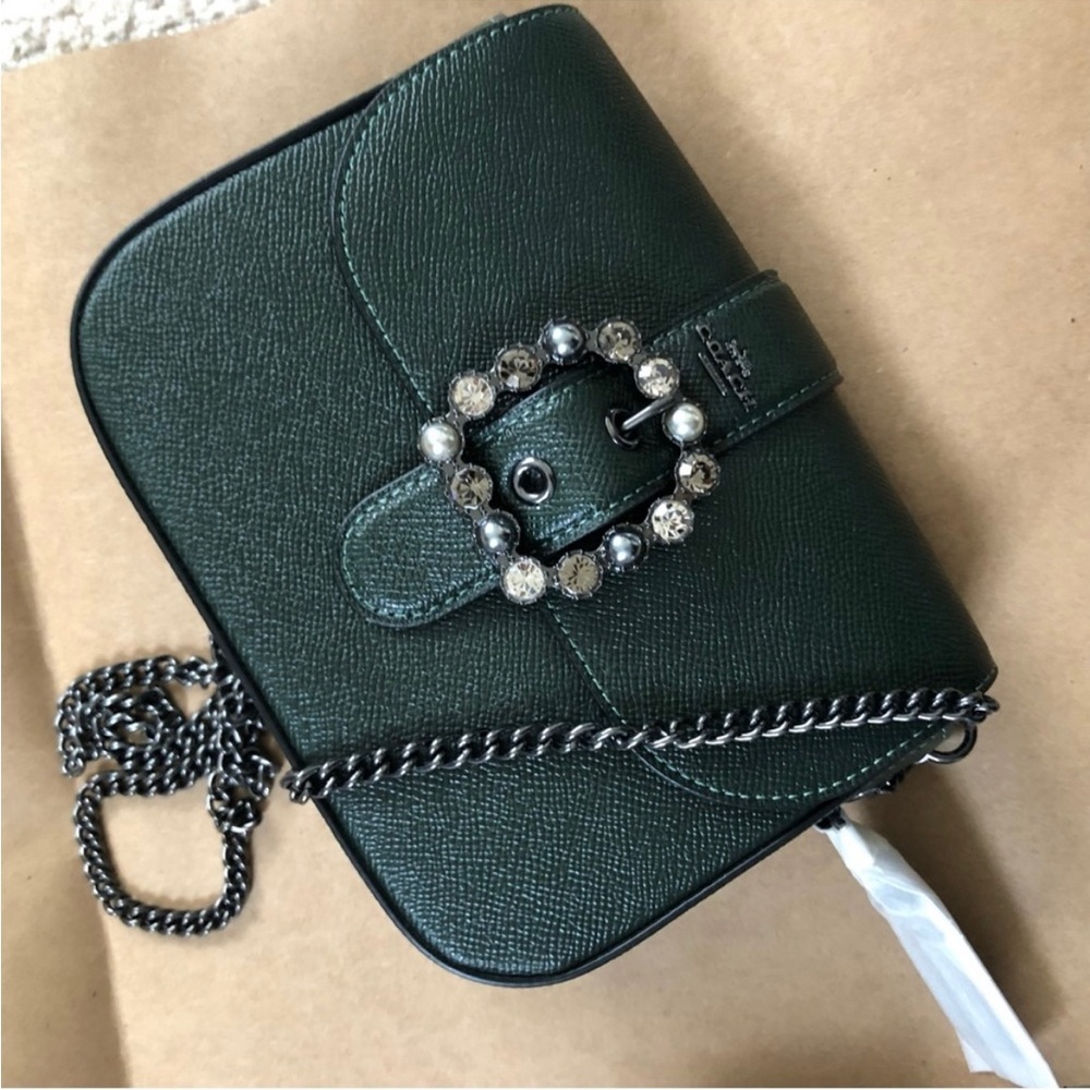 Coach Gemma Crossbody in Signature Canvas With Jeweled Buckle in Green NWT